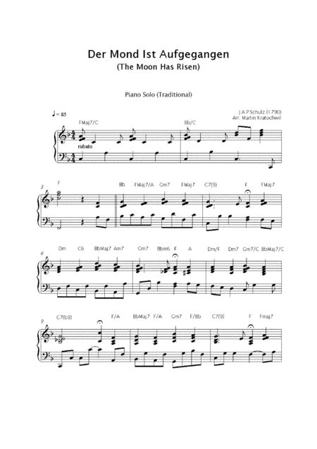 Der Mond Ist Aufgegangen The Moon Has Risen Sheet Music J A P