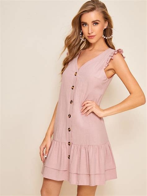 Button Front Layer Ruffle Hem Dress Artofit