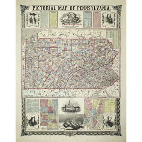 Map Pennsylvania Pictorial Ensign Bridgeman And Fanning Antique Print New York 1855