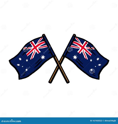 Crossed Flag Poles Australia Hand Drawn Line With Digital Color