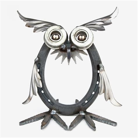 Yardbirds Lucky Horseshoe Owl Fresh Crafts Gallery Metal Sculpture