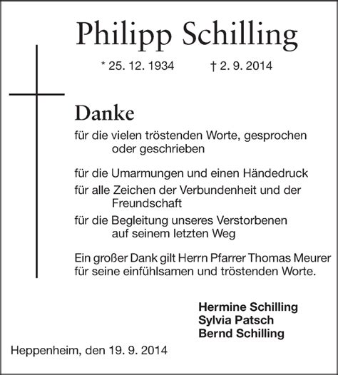 Traueranzeigen Von Philipp Schilling Vrm Trauer De