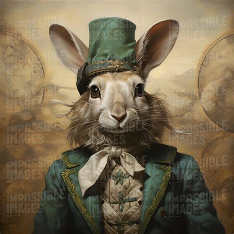 An Anthropomorphic Irish Rabbit Wearing An Irish Green Suit And Top Hat