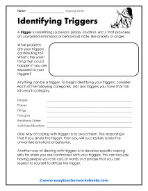 Triggers And Coping Skills Worksheets