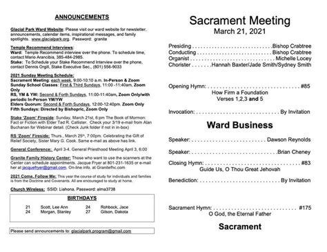 Lds Sacrament Meeting Program Template Sacrament Lds Program Ideas