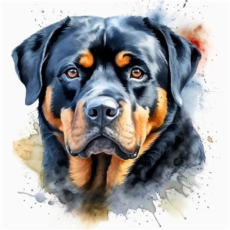 Pintura Acuarela De Un Rottweiler De Raza De Perro Foto Premium