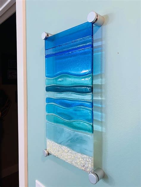 Fused Glass Beach Wall Art Blue Glass Ocean Waves Turquoise Sea Glass Art Ocean Beach Panel