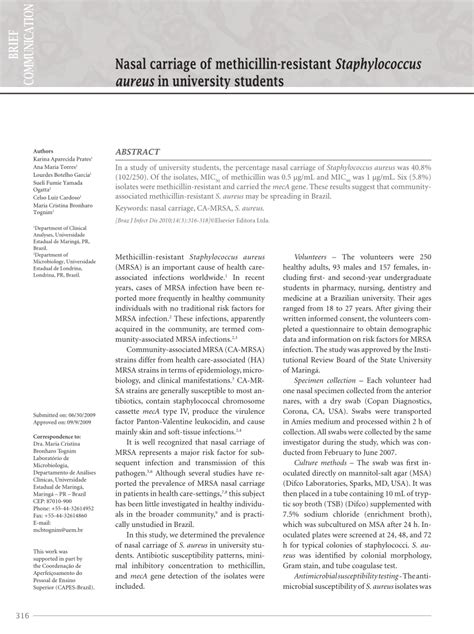 Pdf Nasal Carriage Of Methicillin Resistant Staphylococcus Aureus In