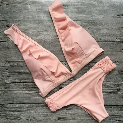 Luoanyfash Pink Ruffle Bikini Women Sexy Cute Micro Plavky Mini