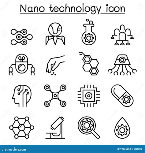 Nanotechnology Icon Set In Thin Line Style Stock Vector Illustration