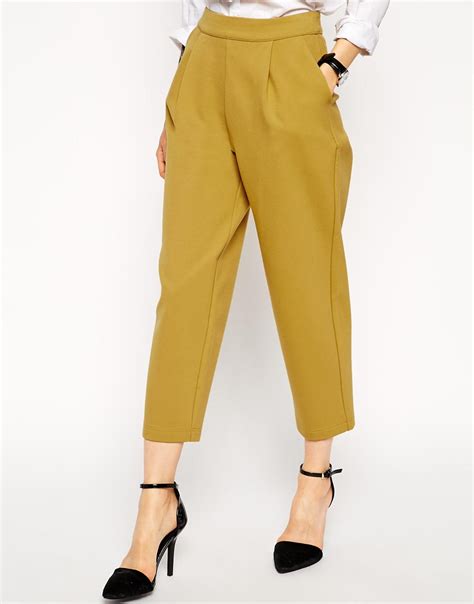 Lyst Asos Premium Bonded Peg Trousers In Mustard In Orange