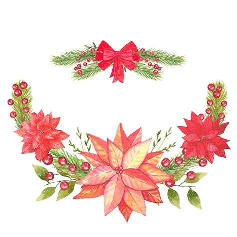 Premium Vector Composition Of Red Poinsettia Spruce Branches Berries