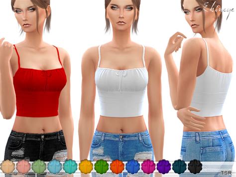 Ekineges Self Tie Cropped Cami Cropped Cami Sims 4 Sims