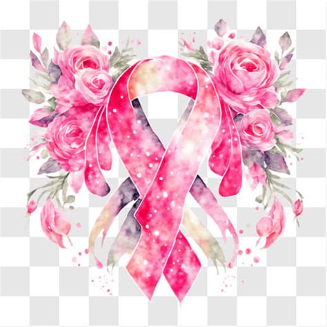 Download Pink Ribbon And Flowers For Breast Cancer Awareness Png Online Creative Fabrica