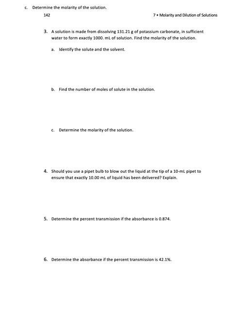 Solved Molarity And Dilution Of Solutions 141 Name Chegg