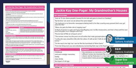 Jackie Kay One Pager My Grandmother S Houses Twinkl