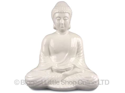 White Ceramic Gautama Buddha Meditating Figurine Buddhist Figure