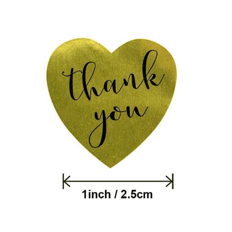 Golden Thank You Stickers Heart Shape Thank You Stickers Kraft Etsy