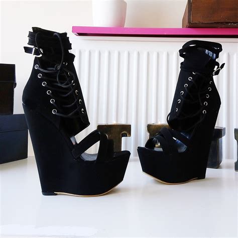 Lace Up Black High Heel Wedge Shoes Tajna Shoes Tajna Club