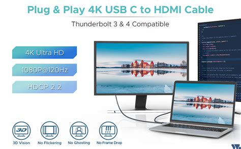 Cable Usb C A Hdmi 4k Warrky Trenzado De Alta Velocidad Thunderbolt 3 A Hdmi