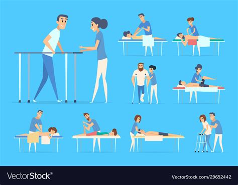 Physiotherapy People Stretching Sport Exercises Vector Image