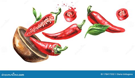 Bowl With Red Hot Chili Pepper Whole Pods Chopped Halved And Sliced