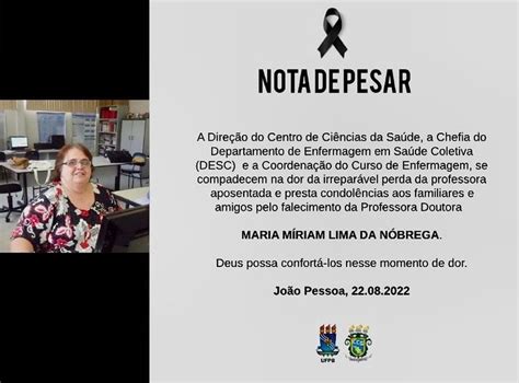 Nota de Pesar Profa Maria Míriam Lima da Nóbrega UNIVERSIDADE