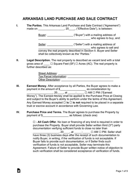 Free Arkansas Land Contract Template Pdf Word Eforms