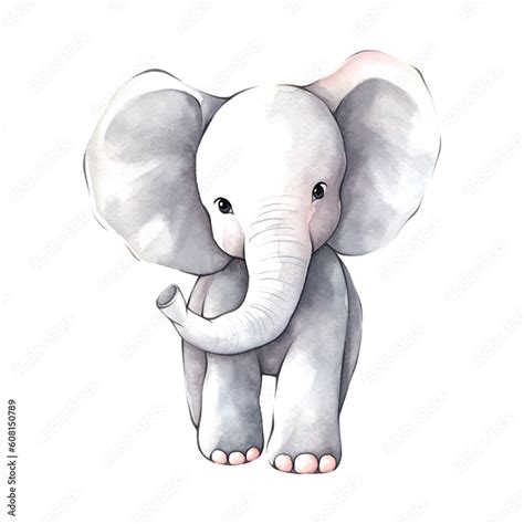 Baby elephant watercolor in cartoon style on colorful background ...