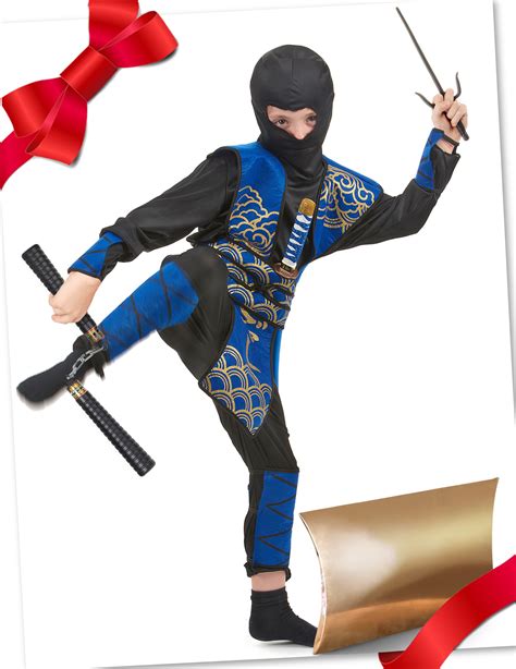 Ninja Geschenke Set für Kinder Krieger Kostüm blau schwarz Vegaoo