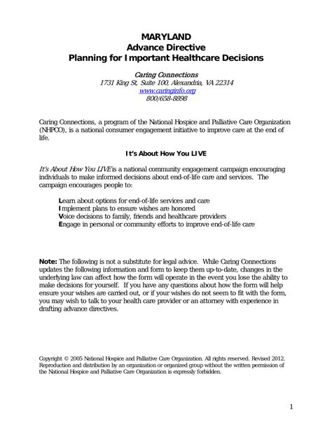 Free Maryland Advance Directive Form Pdf Word Eforms