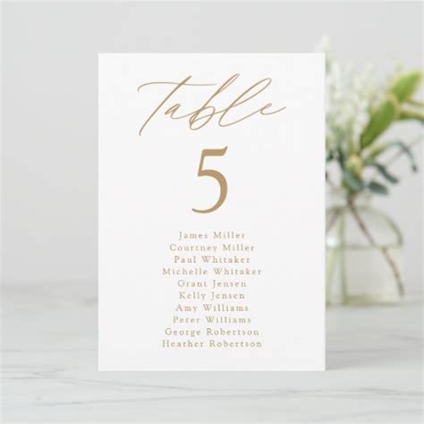 Modern Elegance Gold Table Number Seating Chart Zazzle