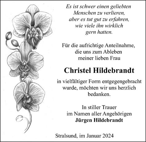 Traueranzeigen Von Christel Hildebrandt Trauer Anzeigen De