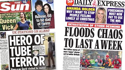 Newspaper Headlines Cumbria Flood Chaos Tube Attack Hero And