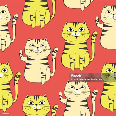 Cute Cats Colorful Seamless Pattern Background Vector Eps 10 Stock