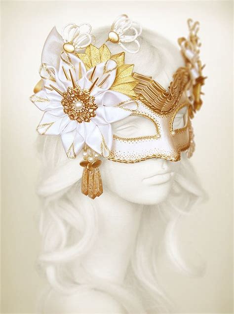 Cream Gold Masquerade Mask Embellished Venetian Style Masquerade