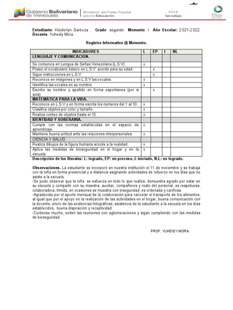 Boletas De Primer Grado 2021 Yuheidy Pdf Aprendizaje Comunicación