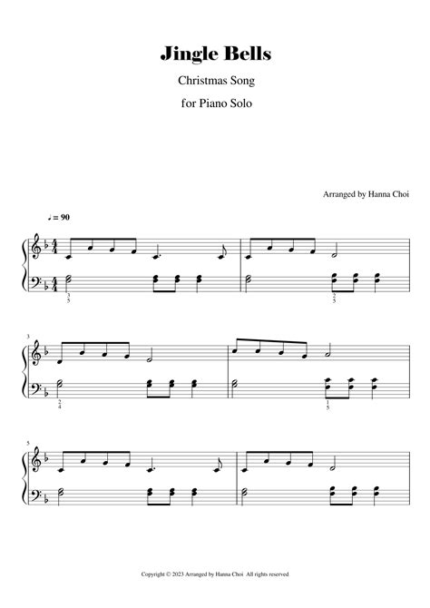 Jingle Bells Christmas Song For Piano Solo Arr Hanna Choi By