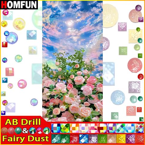 Homfun Fairy Dust Ab Full Diamond Painting Scenery Flower Rose Resin