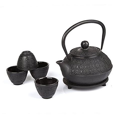 Piece Japanese Cast Iron Pot Tea Set Black W Trivet Oz Irtp Yh