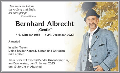 Traueranzeigen von Bernhard Albrecht Allgäuer Zeitung