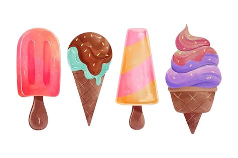 Set De Helado De Acuarela Pintado A Mano Vector Gratis