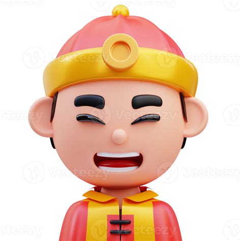 3d Render Illustration Of Cute Male Avatar Icon Wearing Typical Chinese Hat Chinese New Year