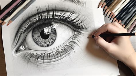 Drawing An Eye In Pencils With A Person Drawing Background Pictures To