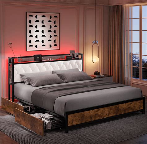 Free Shipping Homfa Full Size Led Bed Frame With Storage Drawers