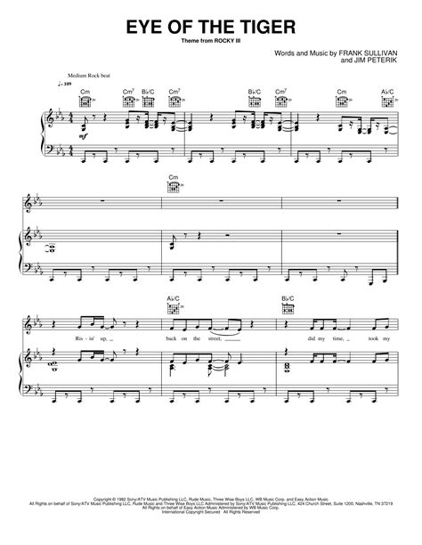 Eye Of The Tiger Sheet Music Survivor Piano Vocal And Guitar Chords