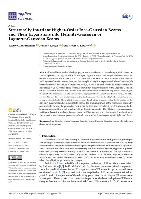 PDF Structurally Invariant Higher Order Ince Gaussian Beams And Their