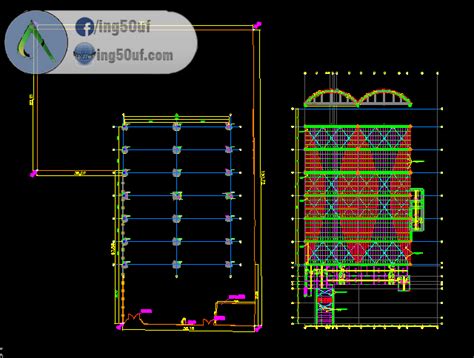 مخطط مشروع مصنع مع مكاتب ادارية هياكل معدنية اوتوكاد dwg