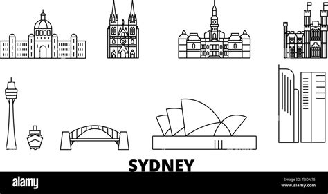 Australia Sydney Line Travel Skyline Set Australia Sydney Outline