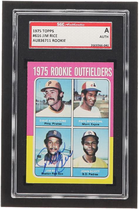 Jim Rice Signed 1975 Topps 616 Rookie Outfielders Dave Augustine